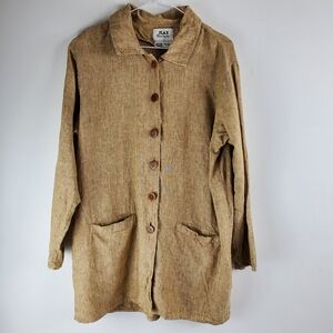 Flax Shirt Jacket Tunic Jacket Size S Relaxed Linen Long Sleeve Brown